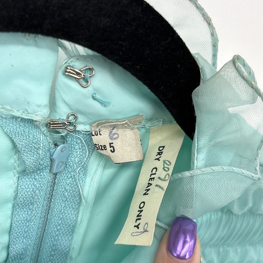 Vintage 1950's Montgomery Ward Aqua Chiffon Dress Gown 26" Waist Tags *READ* - Picture 14 of 16